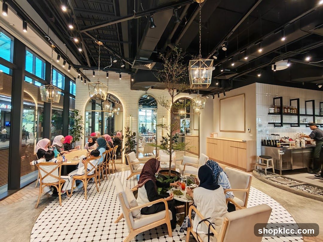 Modern Cafe Interior with Seating Area and Kitchen