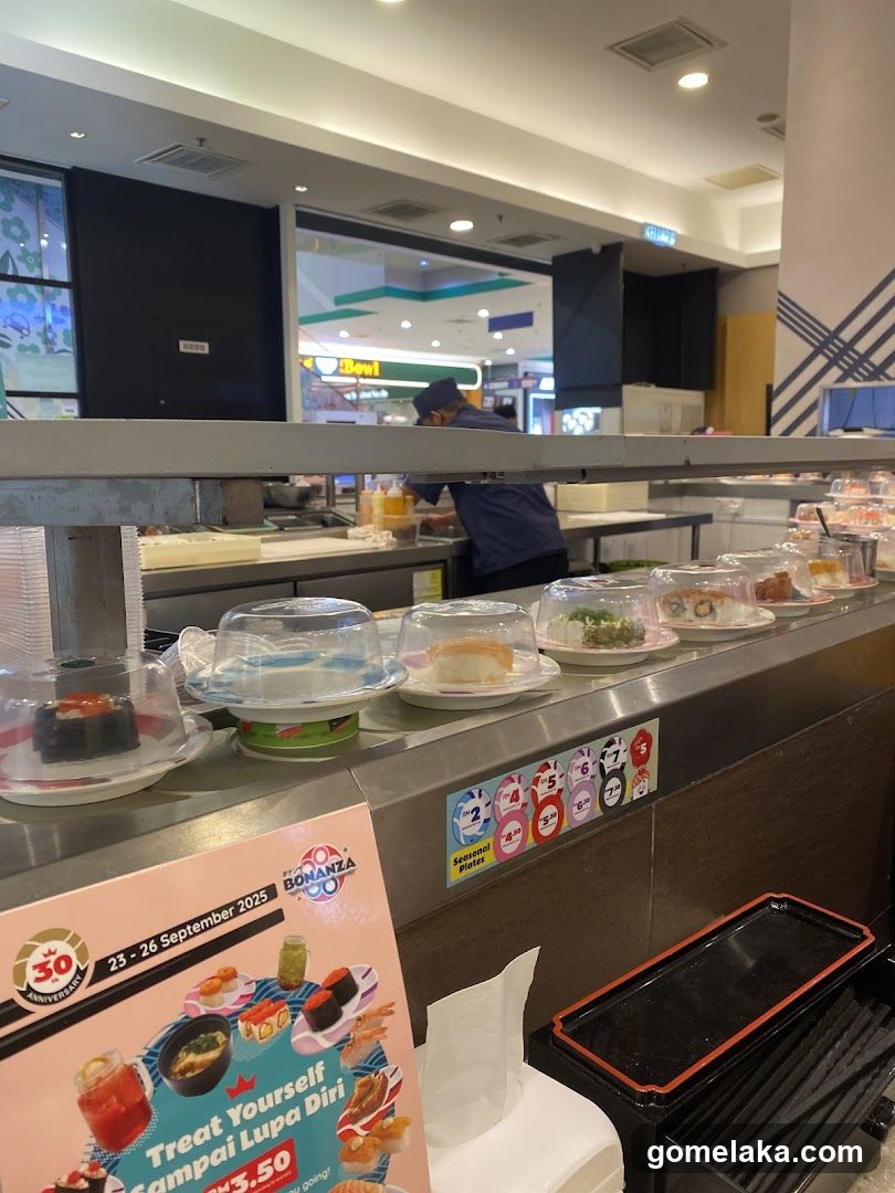 Sushi conveyor belt restaurant interior