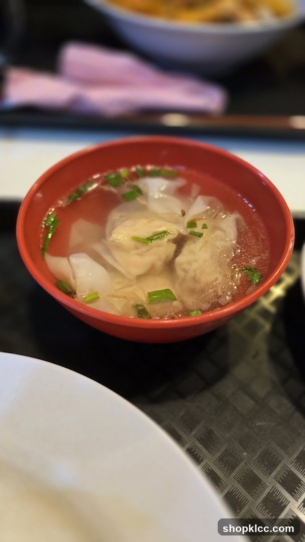Wonton Soup in Red Bowl