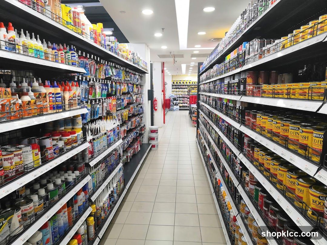 Interior of a hardware or paint store aisle