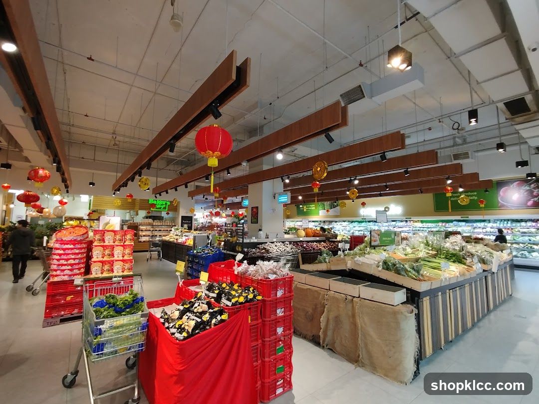Grocery Store Interior with Festive Decorations