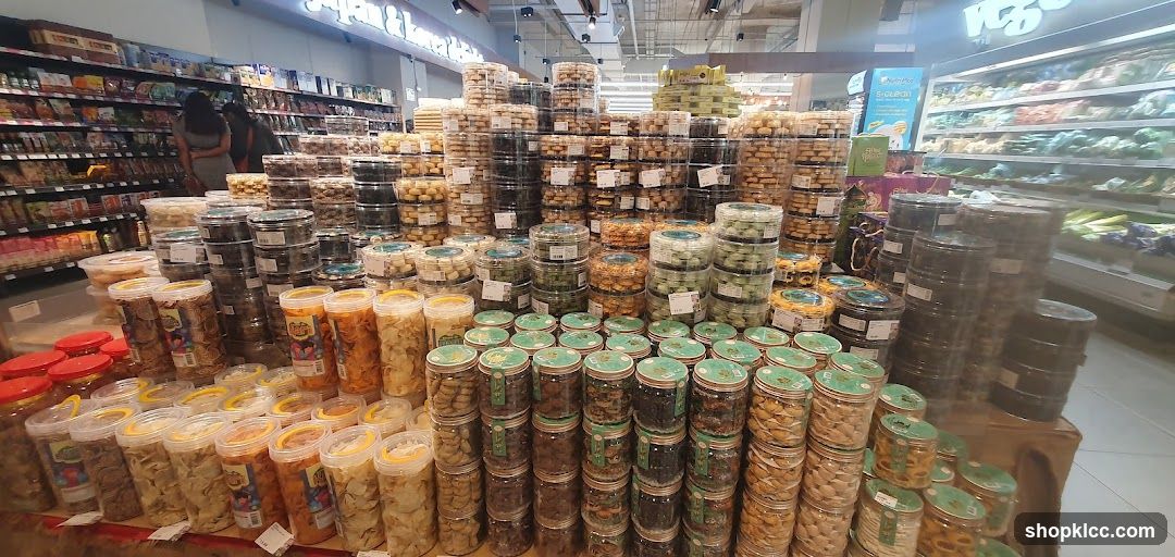 Dried Fruit and Snack Display in Supermarket