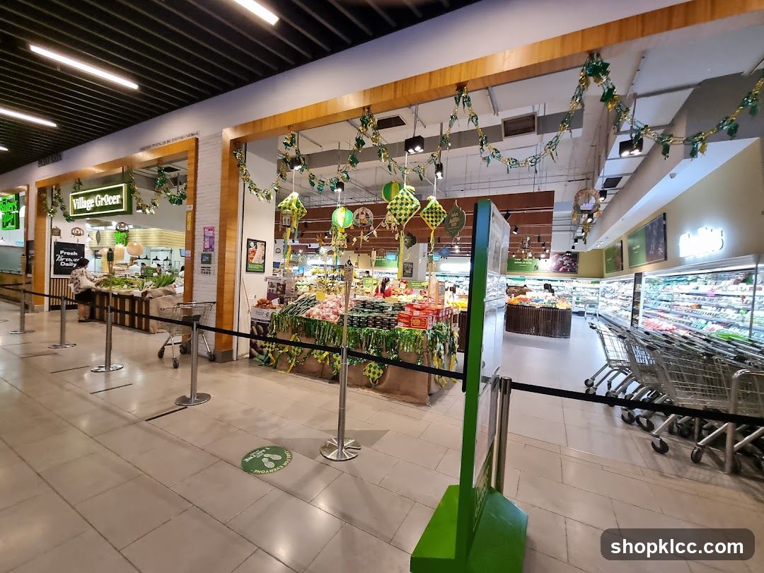 Grocery Store Interior with Festive Decorations