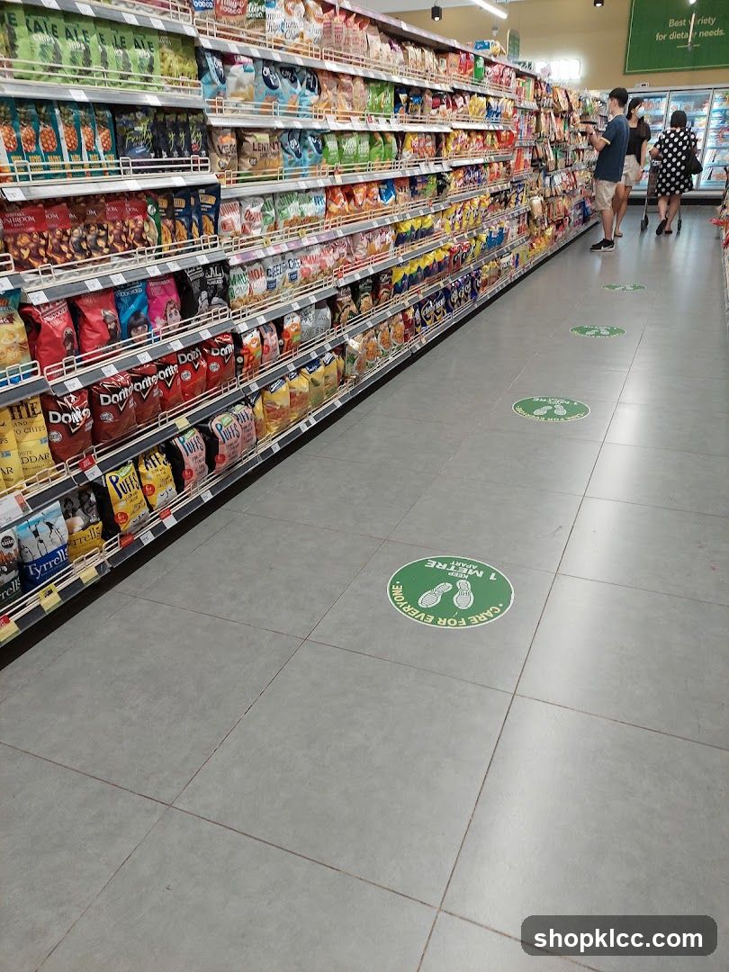Grocery Store Aisle with Social Distancing Markers