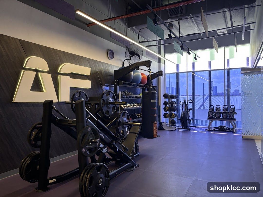 Gym Interior with Equipment and Signage