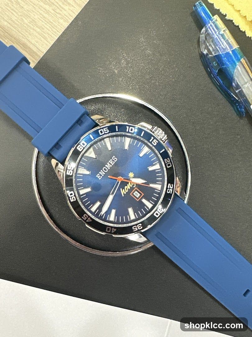 Blue Enomes Watch on Display Stand