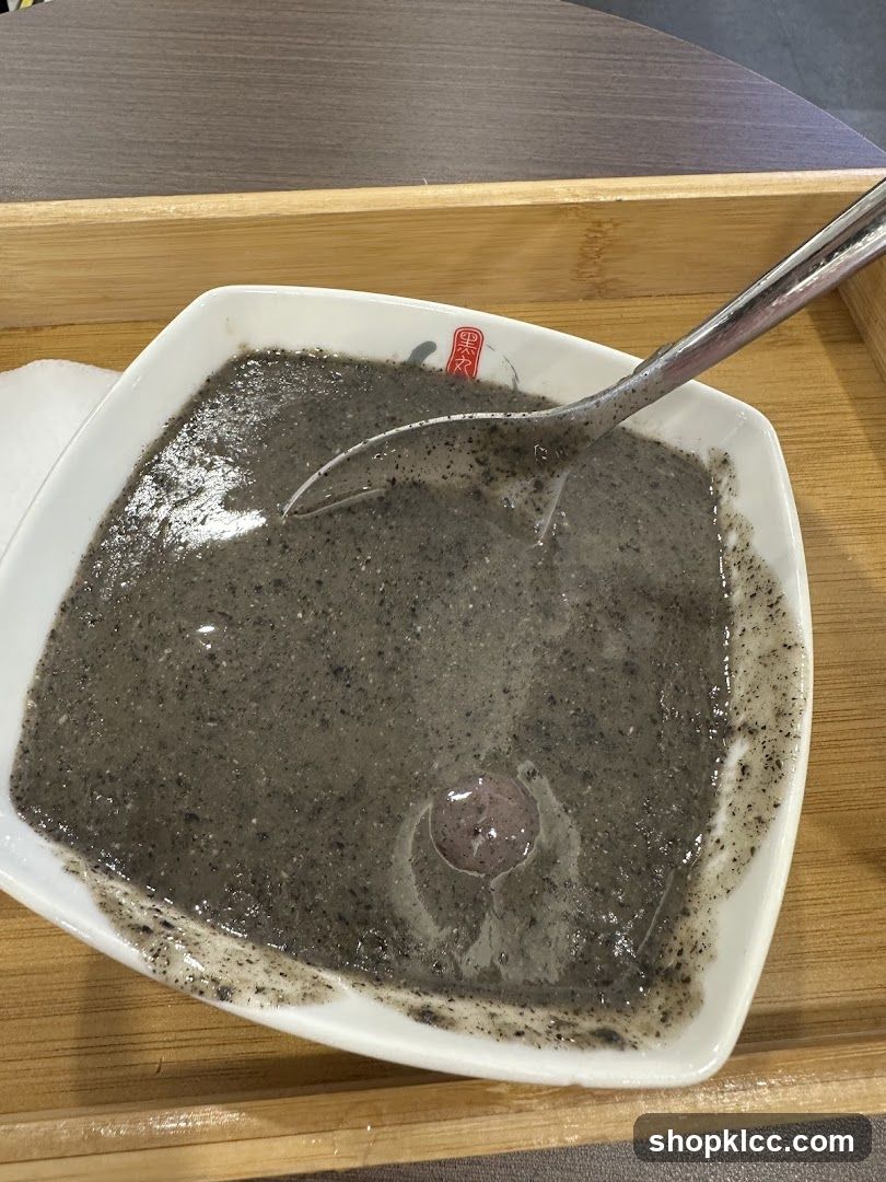 Black Sesame Soup with Blood Sausage