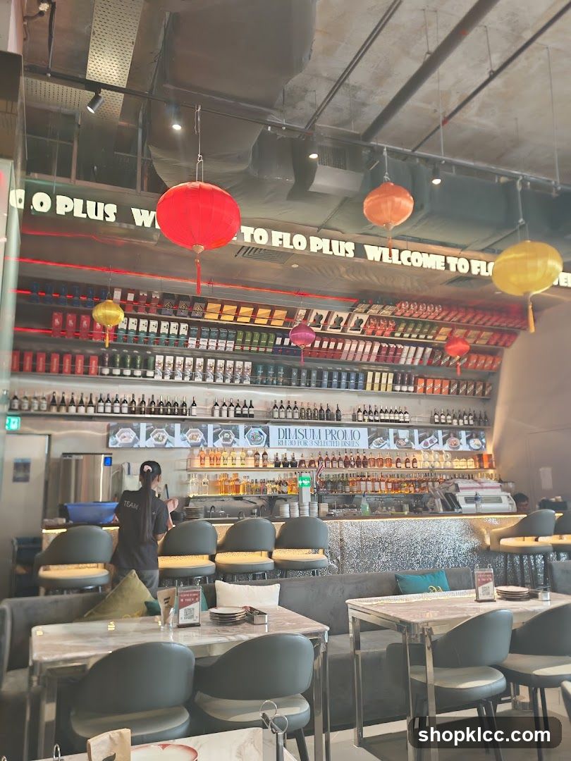 Restaurant Interior with Bar and Decorative Lanterns