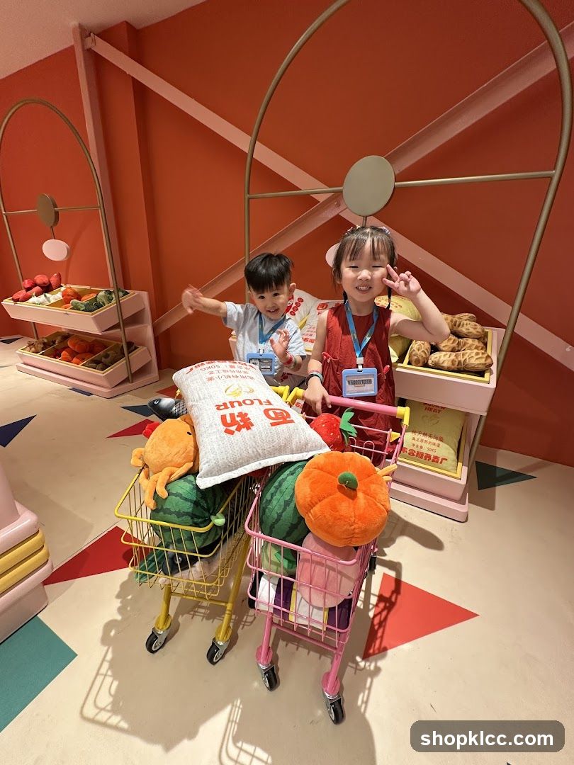 Kids Shopping Scene with Toy Carts