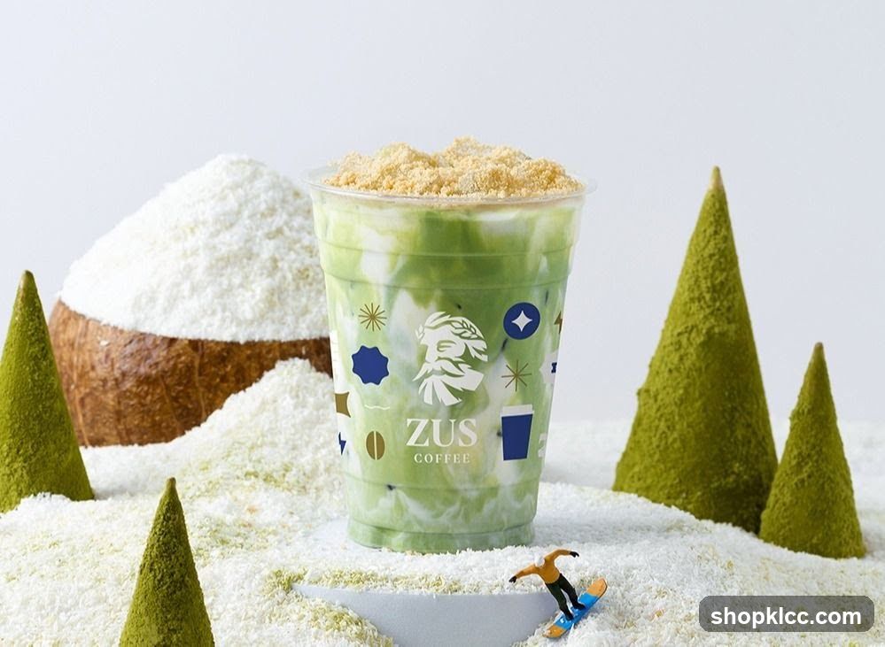 Zus Coffee Matcha Drink with Coconut and Miniature Scene