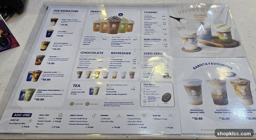 Zus Coffee Menu