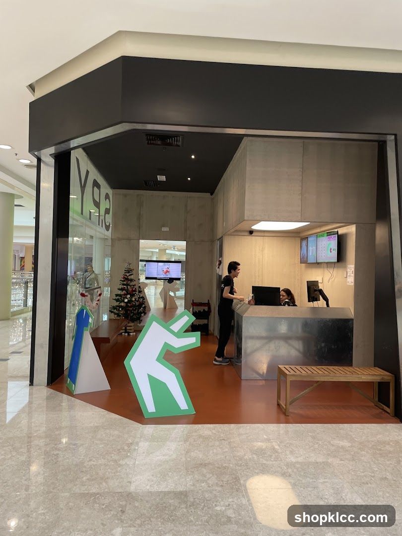 Entrance to a modern retail space with festive decorations