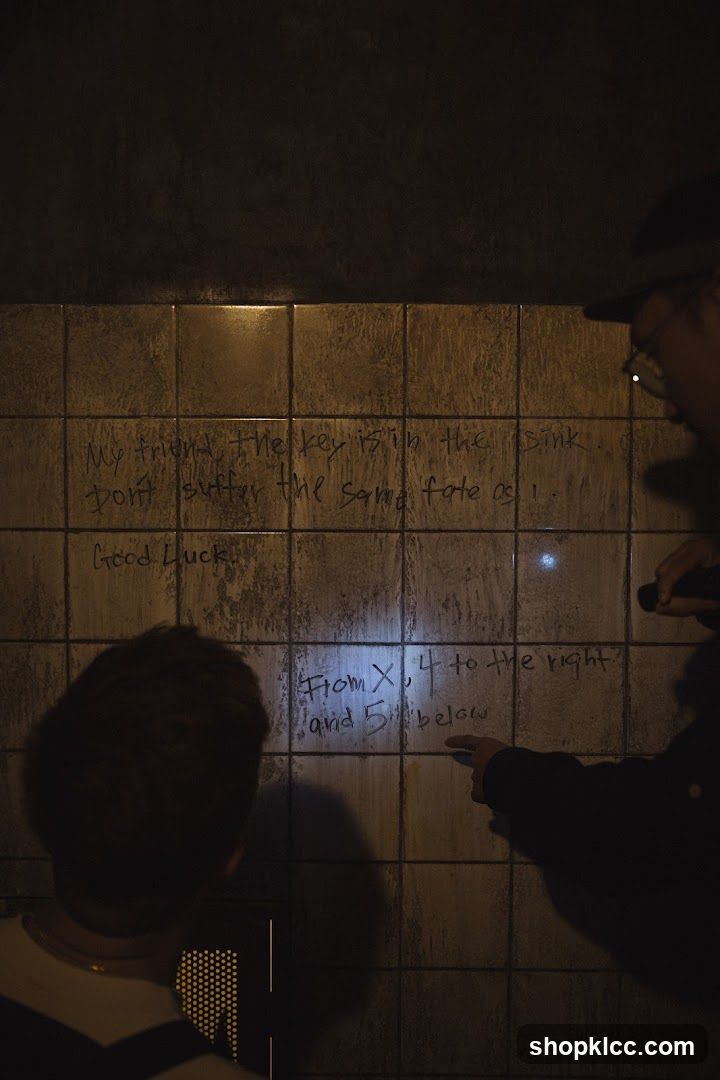 Tiled Wall with Handwritten Clues