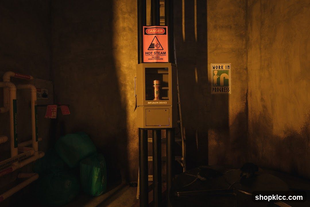 Industrial Room with Warning Signs