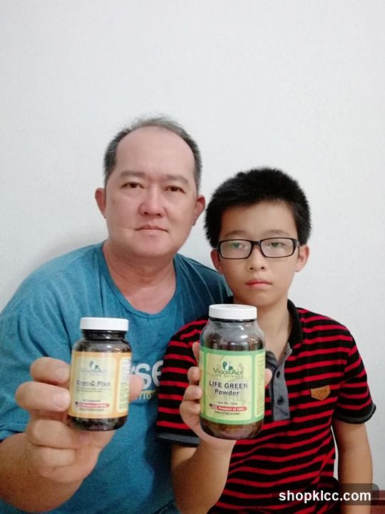 Two people holding supplement bottles