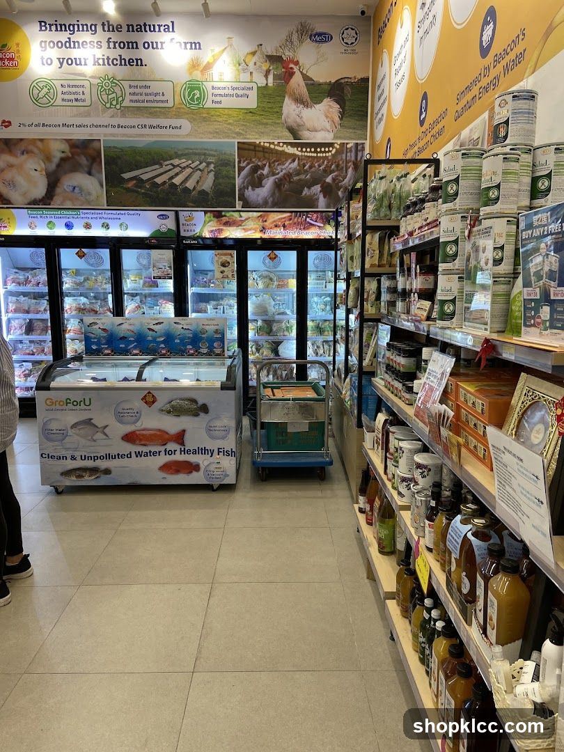 Grocery Store Interior with Fresh Produce and Meat Section