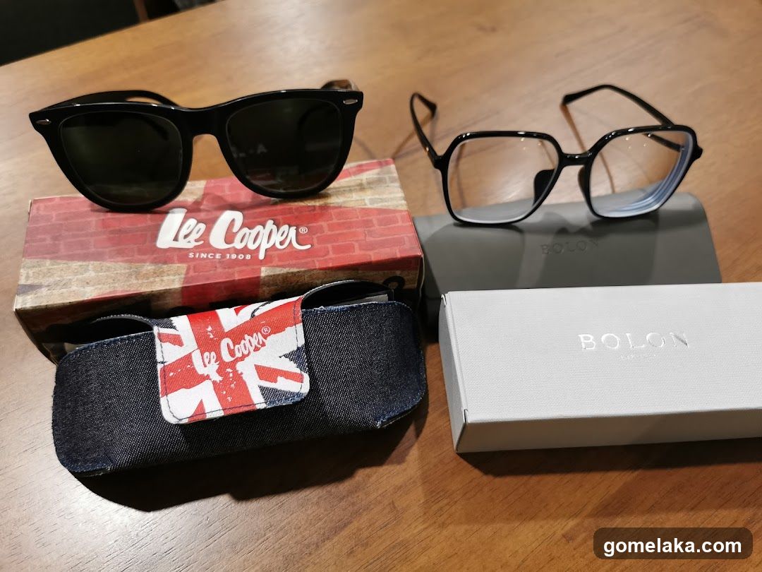 Eyewear Display on Wooden Surface