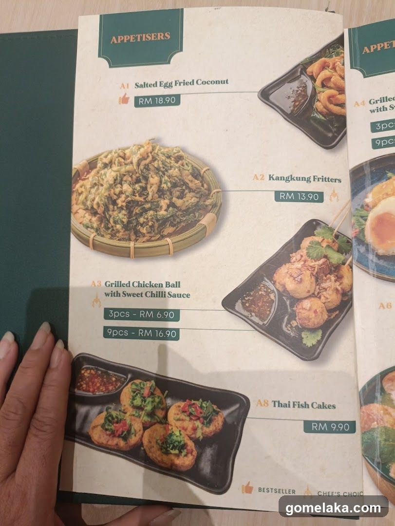 Appetisers Section of Menu