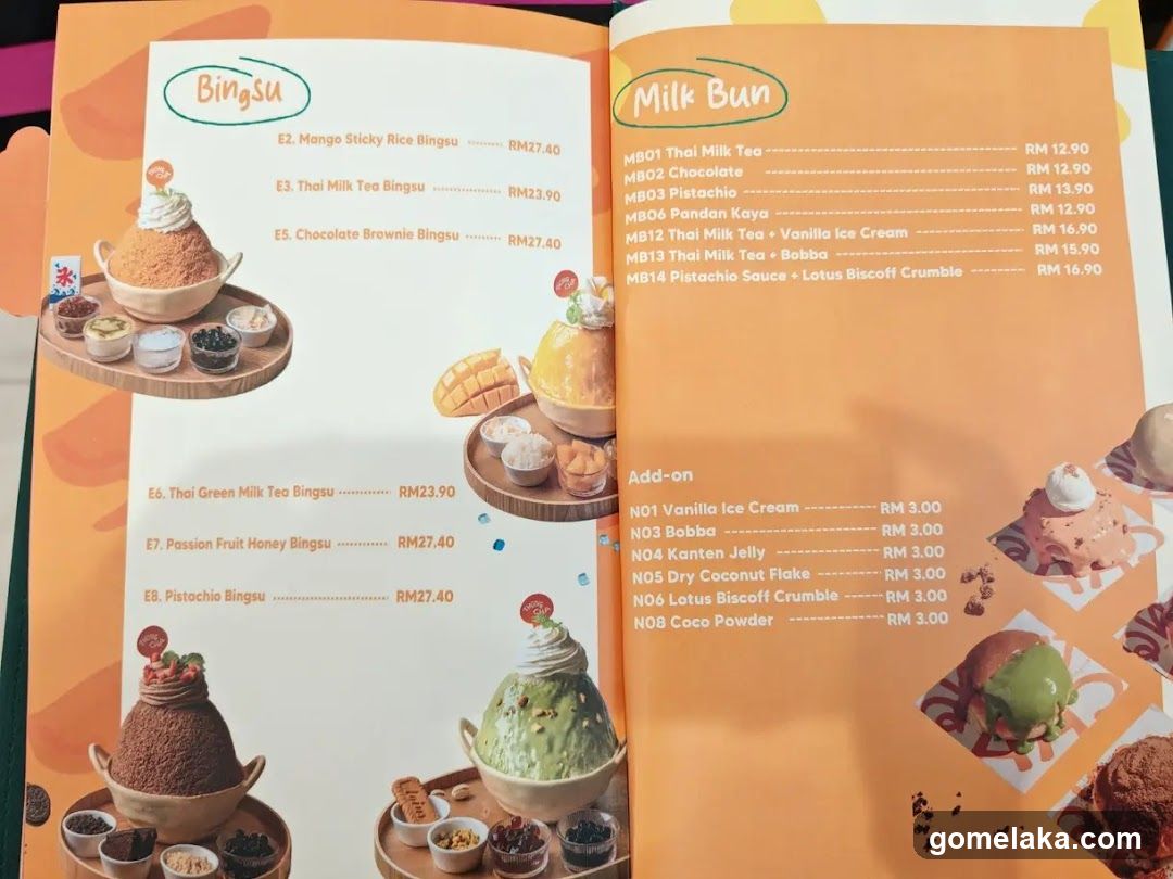 BingSu and Milk Bun Menu