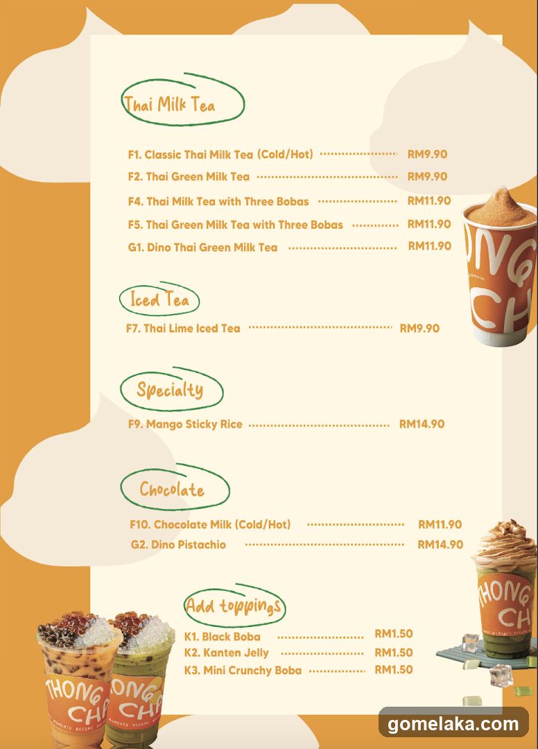 Thai Milk Tea Menu