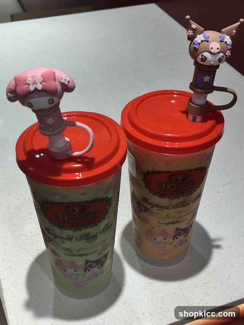 Sanrio-themed bubble tea cups