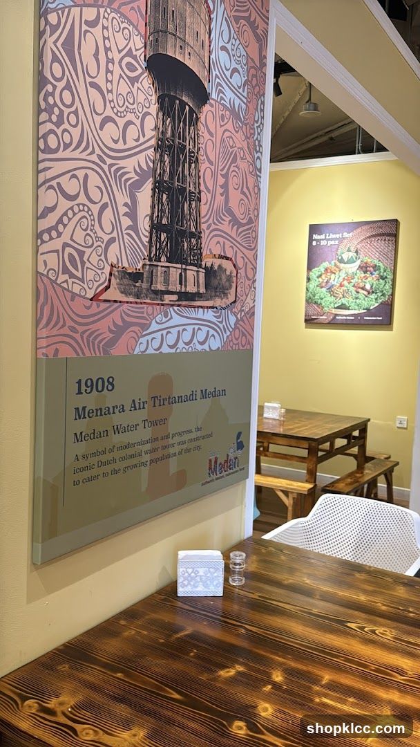 Interior of a cafe or restaurant with historical poster