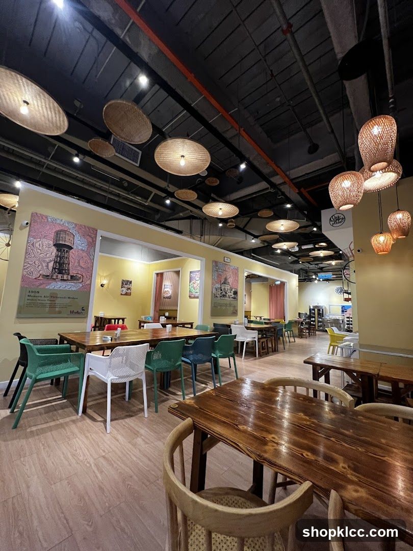 Restaurant Interior with Decorative Lighting and Tables