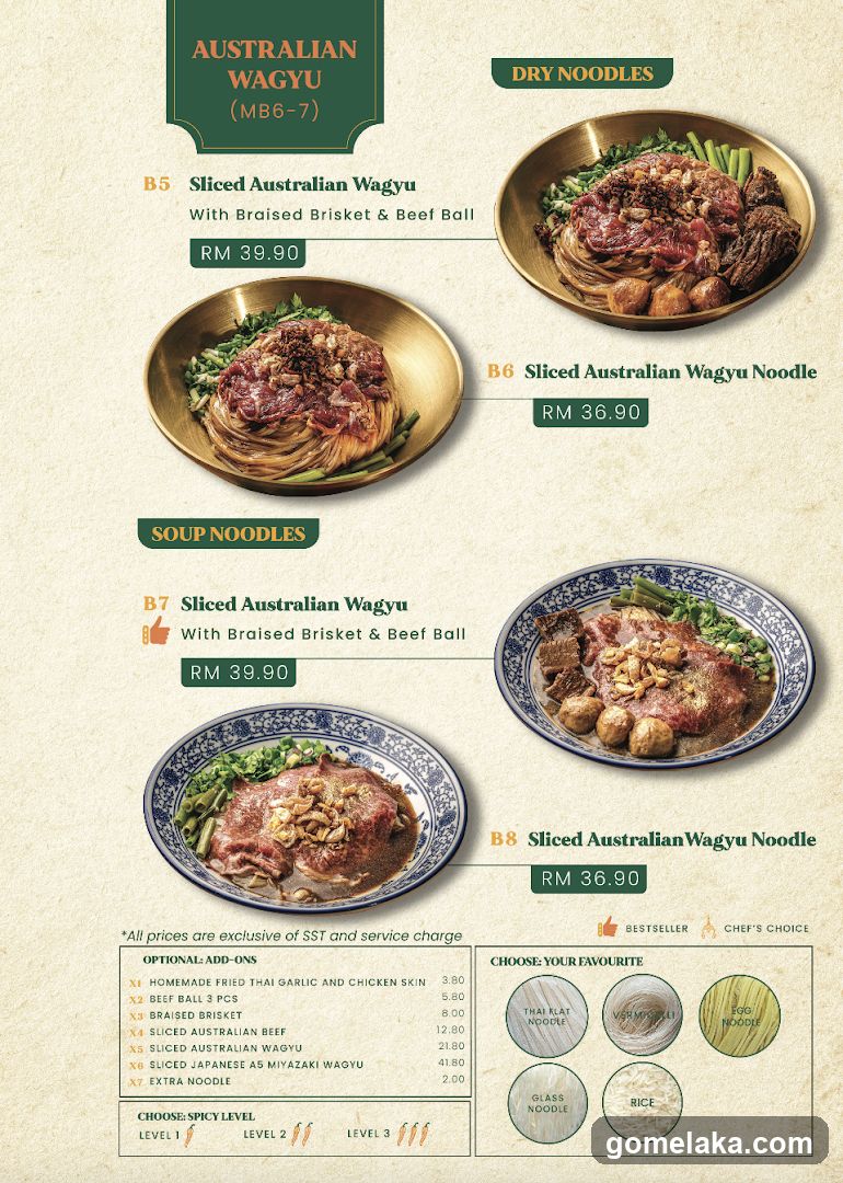 Australian Wagyu Noodle Menu
