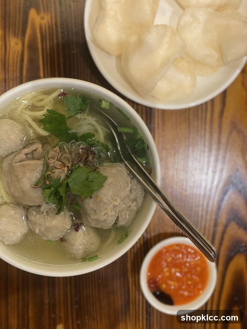 Bowl of Meatball Noodle Soup with Dipping Sauce and Fried Dough