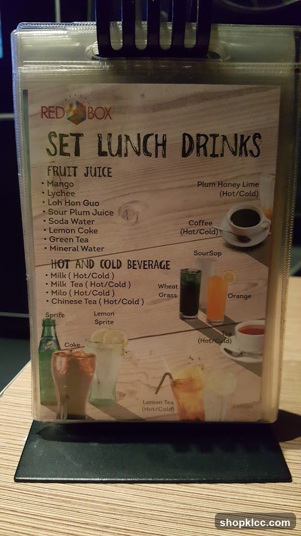 Red Box Set Lunch Drinks Menu
