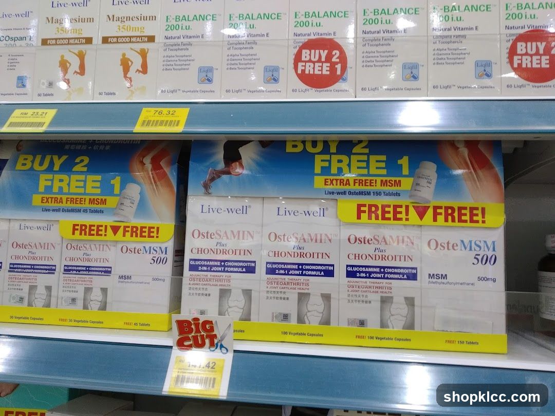 Shelf display of health supplements