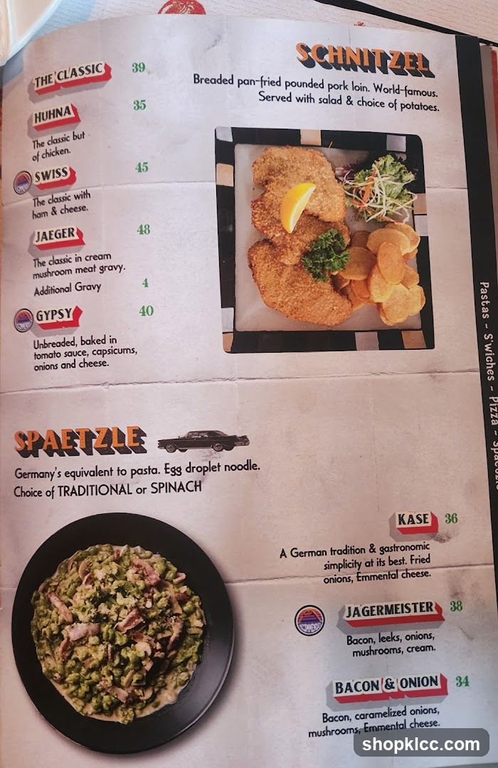 Schnitzel and Spaetzle Menu Page