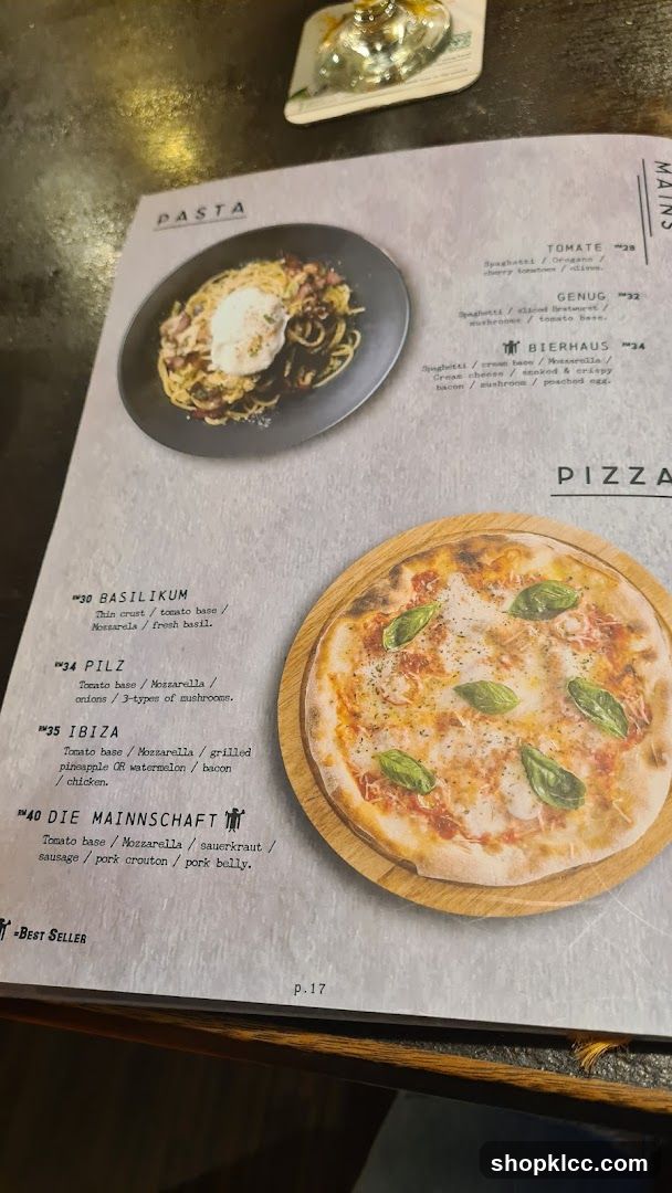 Pasta and Pizza Menu Page