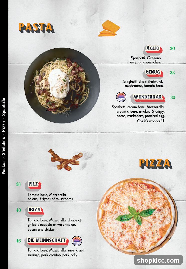 Pasta and Pizza Menu Page