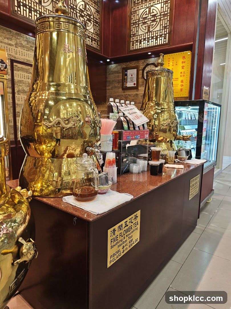 Tea Shop Interior with Golden Vessels