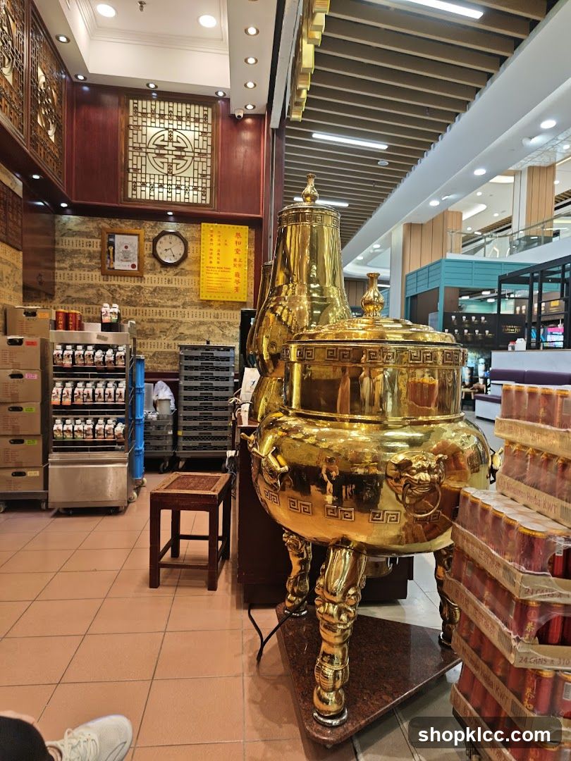 Interior of a Chinese-style shop with golden incense burner