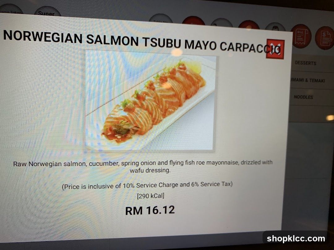 Norwegian Salmon Tsubu Mayo Carpaccio Menu Item