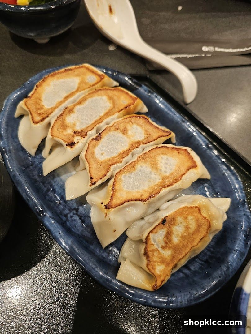 Gyoza on Blue Plate