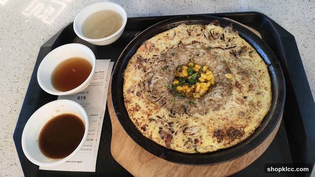 Sizzling Omelette with Corn and Sauce Bowls