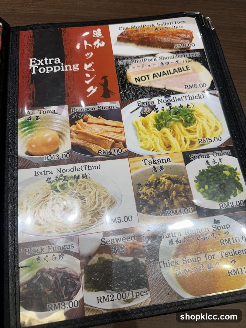 Extra Topping Menu