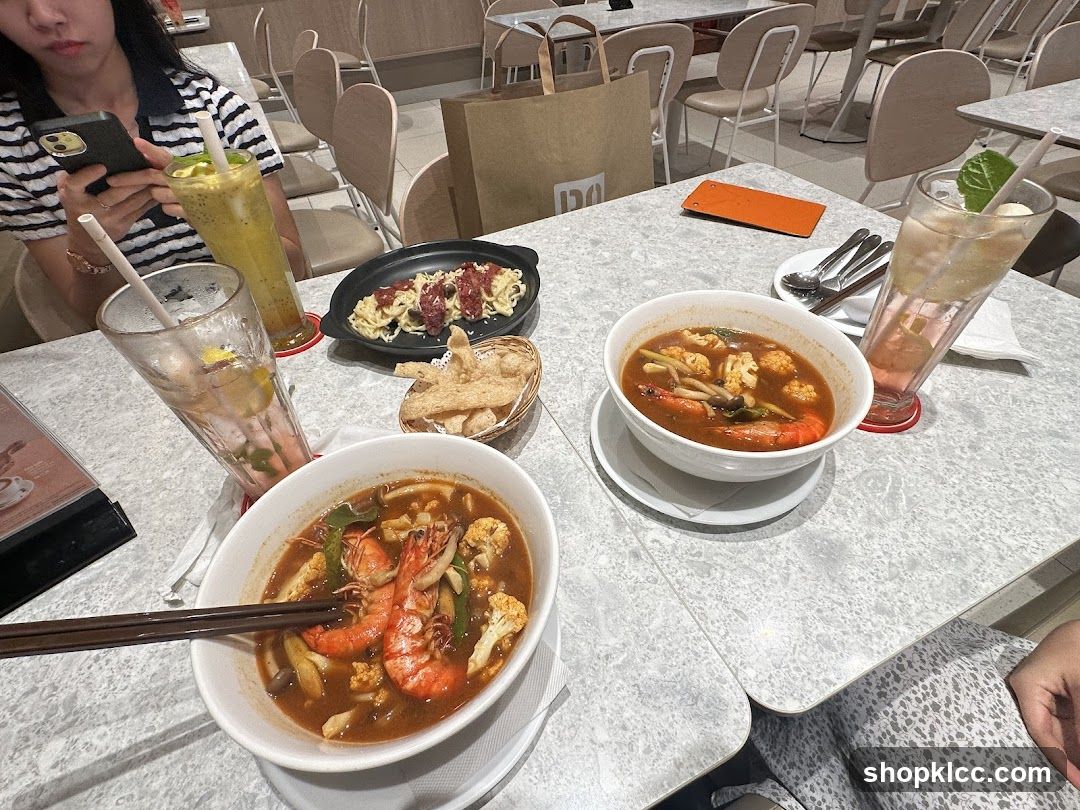 Restaurant Table with Food and Drinks