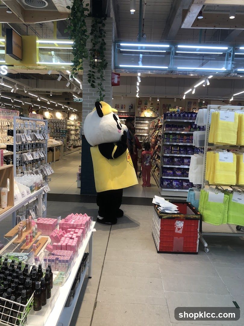 Panda mascot in a store