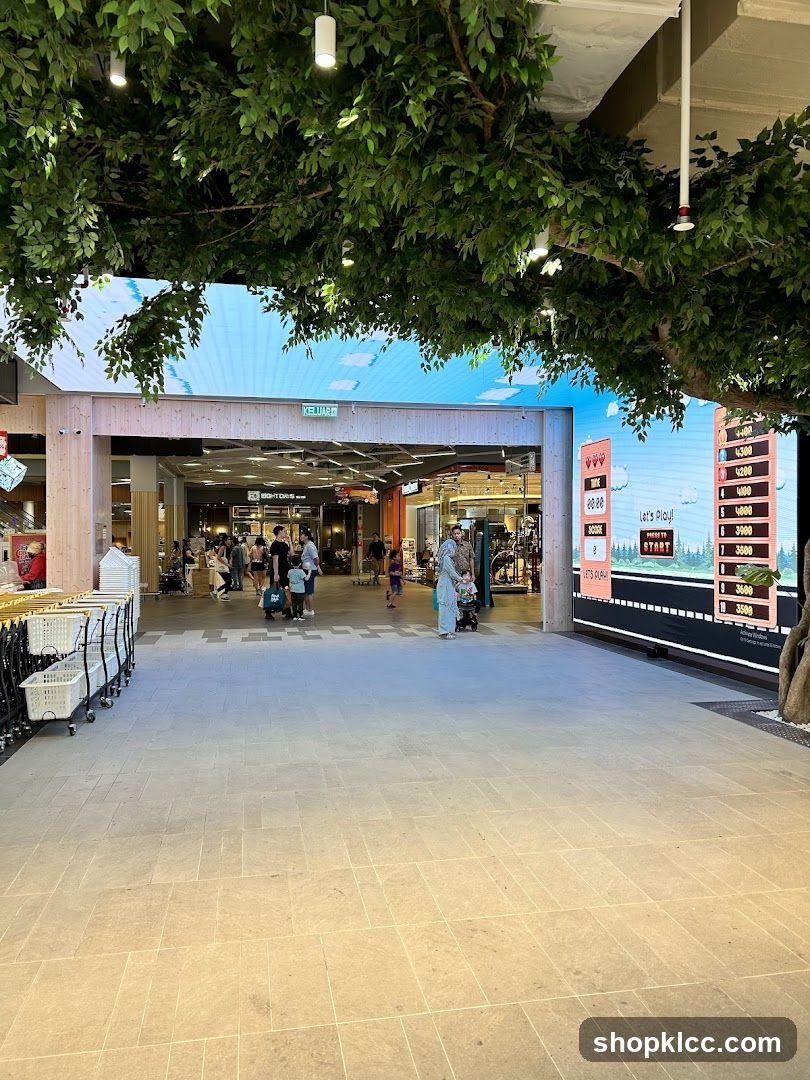 Indoor shopping area with digital display