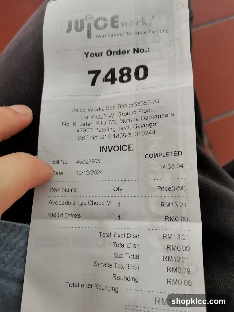 Juice Works Receipt