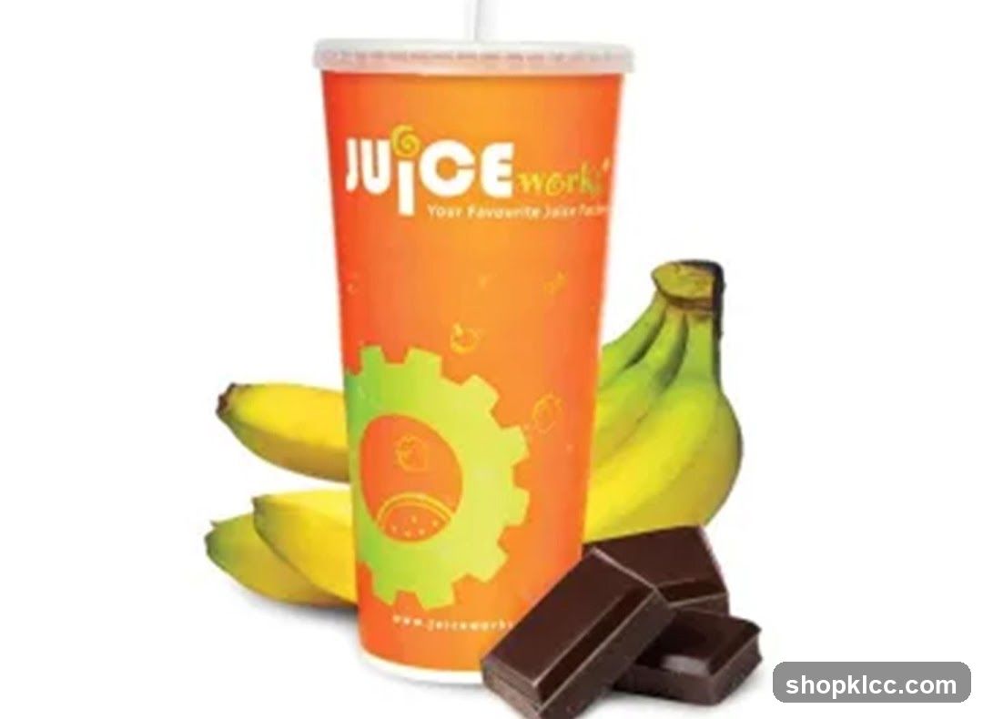 Juice Works cup with bananas and chocolate