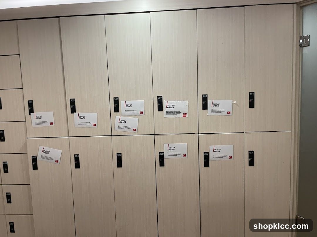 Lockers with "Out of Order" signs