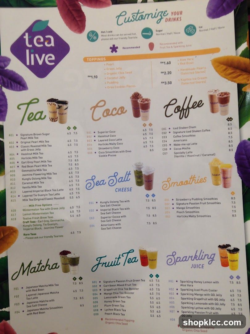 Tea Live Menu