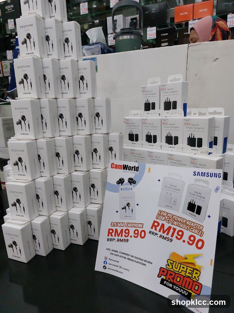 Promotional display for earphones and power adapters