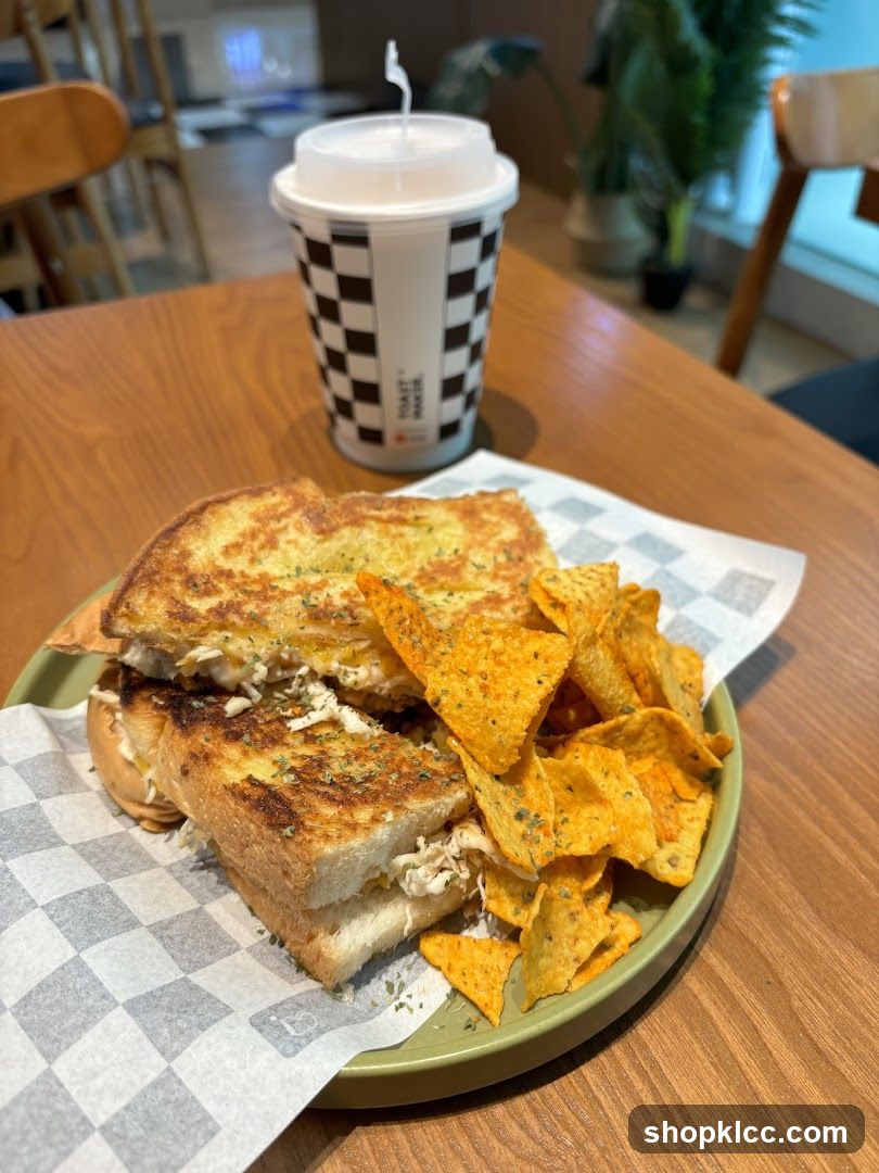 Grilled Cheese Sandwich with Chips and Coffee