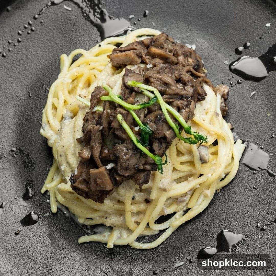 Mushroom Pasta with Green Garnish